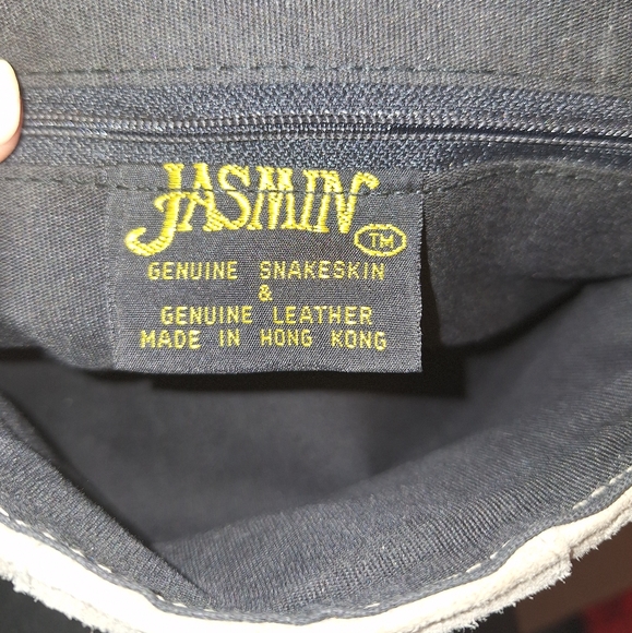 Rare Vtg Jasmin genuine suede leather snakeskin crossbody bag purse Hong Kong - Picture 5 of 7